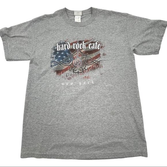 HARD ROCK CAFE NEW YORK men's gray graphic tee t-shirt USA flag size MEDIUM - Picture 5 of 5